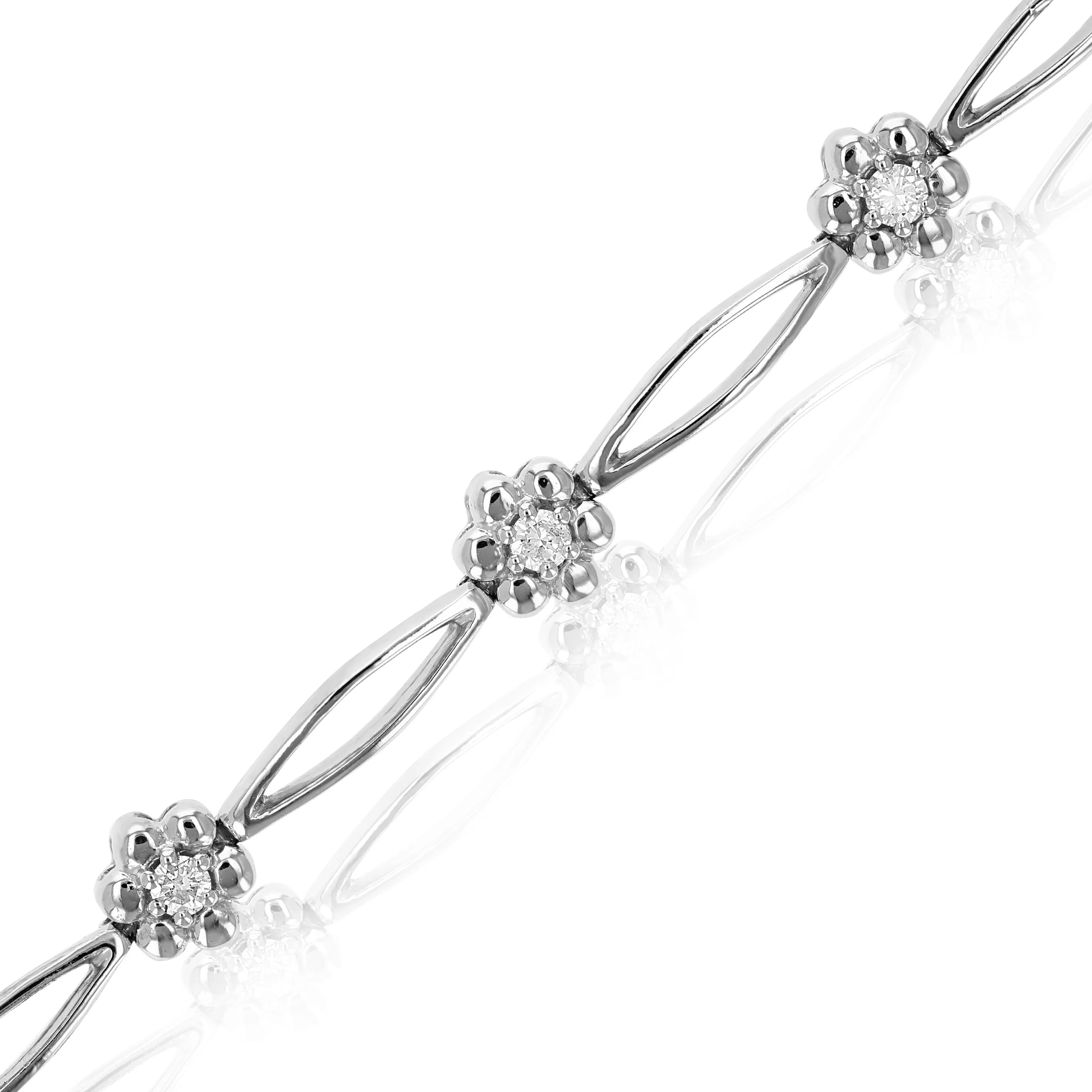 1/2 cttw SI2-I1 Diamond Bracelet 10K White Gold Flower Shape Clover 6.5 Inch