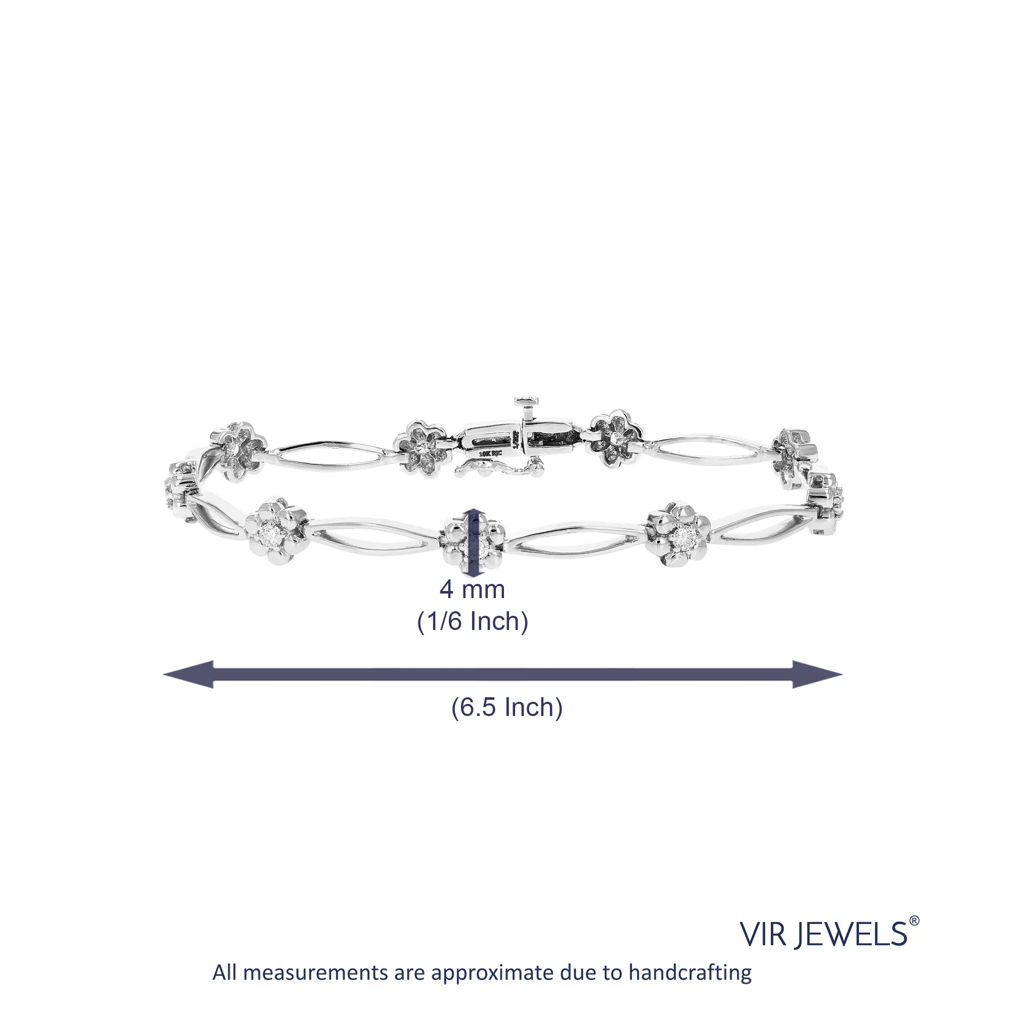 1/2 cttw SI2-I1 Diamond Bracelet 10K White Gold Flower Shape Clover 6.5 Inch