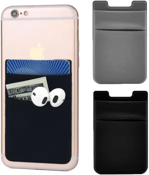 2Pack Adhesive Phone Pocket,Cell Phone Stick On Card Wallet Sleeve,Credit Cards/ID Card Holder Sticker for Back of iPhone,Android and All Smartphones-Black&Grey