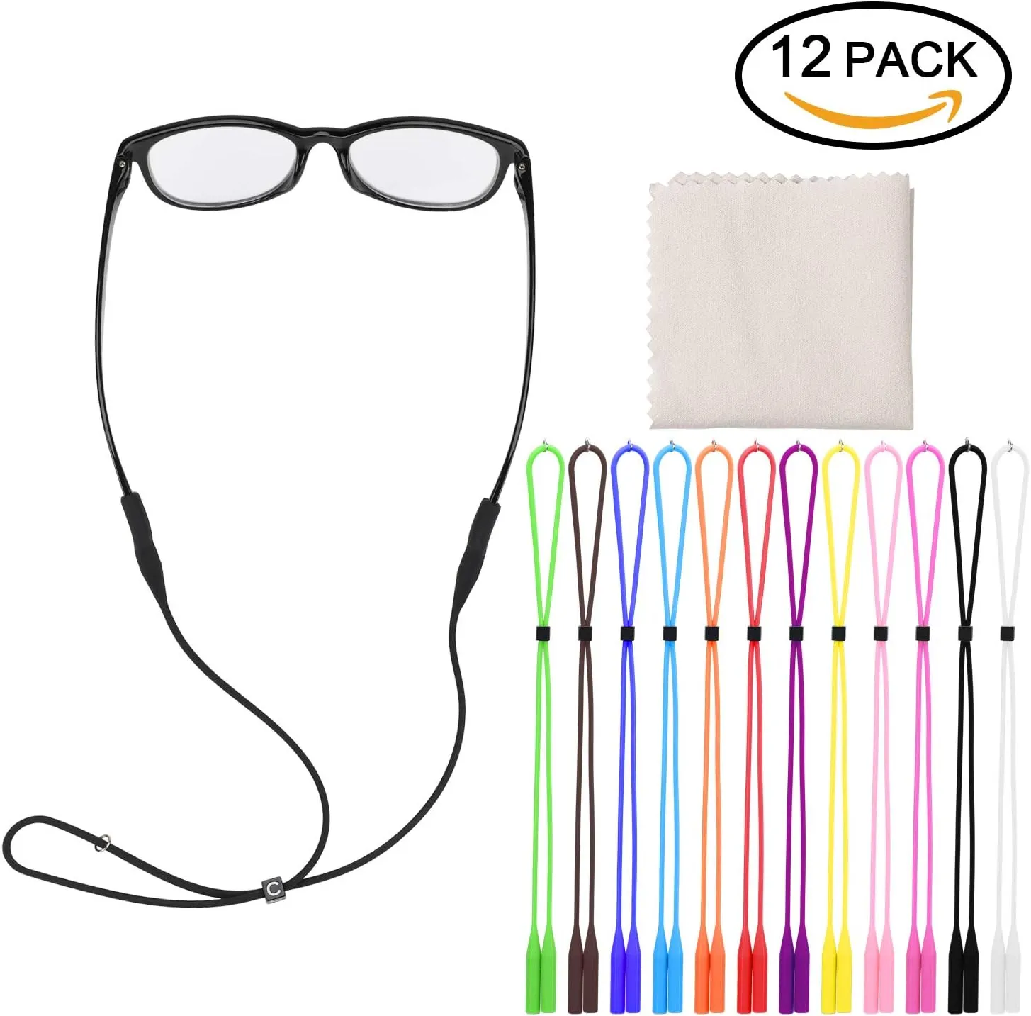 Adjustable Eyeglasses Strap Eyewear Retainer 12 Pack with Glasses Cleaning Cloth,Silicone Sunglasses Holder Strap,Eyeglasses Retainer