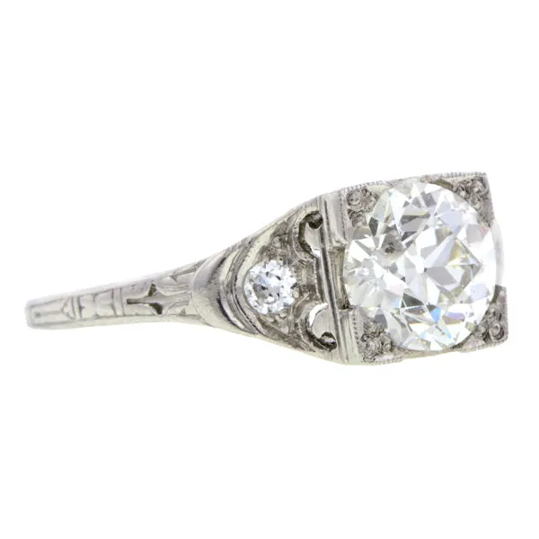 Art Deco Diamond Engagement Ring, Old Euro 1.28ct