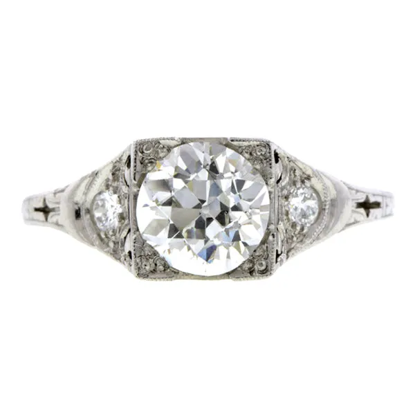 Art Deco Diamond Engagement Ring, Old Euro 1.28ct