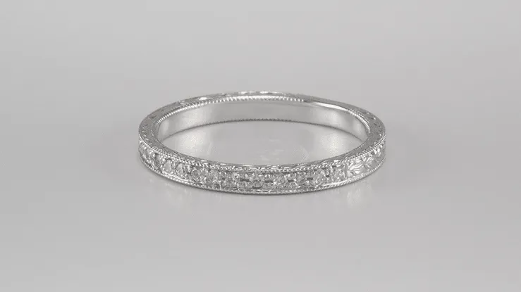 Art Deco Diamond Wheat Engraved Wedding Band in Platinum