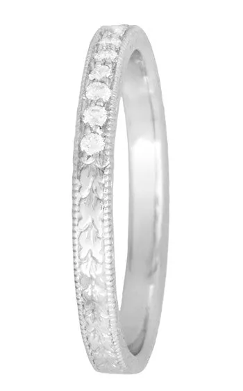 Art Deco Diamond Wheat Engraved Wedding Band in Platinum
