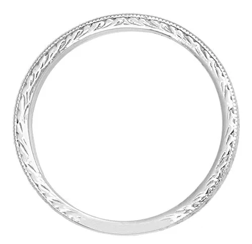 Art Deco Diamond Wheat Engraved Wedding Band in Platinum