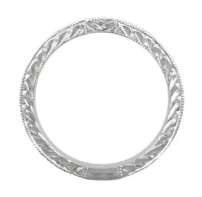 Art Deco Engraved Companion Diamond Wedding Ring in Platinum