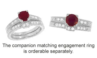Art Deco Engraved Companion Diamond Wedding Ring in Platinum