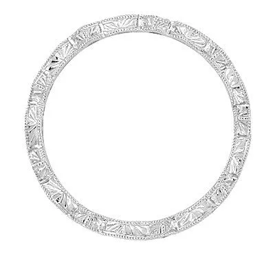 Art Deco Filigree Hand Engraved Diamond Wedding Ring in Platinum