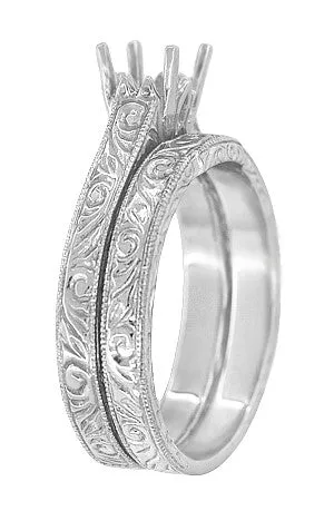 Art Deco Scrolls Contoured Engraved Wedding Band in Platinum