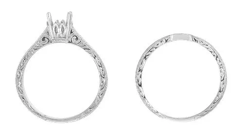 Art Deco Scrolls Contoured Engraved Wedding Band in Platinum