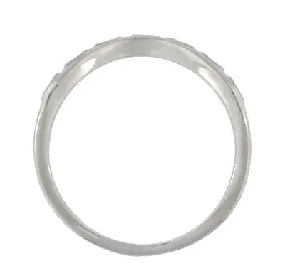 Art Deco Sculptural Olive Leaves and Wheat Curved Wedding Band in Platinum