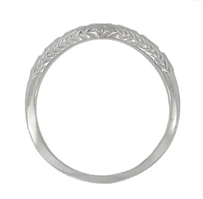 Art Deco Sculptural Olive Leaves and Wheat Curved Wedding Band in Platinum