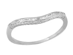 Art Deco Sculptural Olive Leaves and Wheat Curved Wedding Band in Platinum