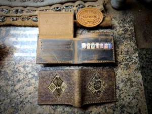 Badlands Bison Bi fold wallet with Rattlesnake Inlay, Leather Wallet, Men's Wallet, Bison Leather Wallet