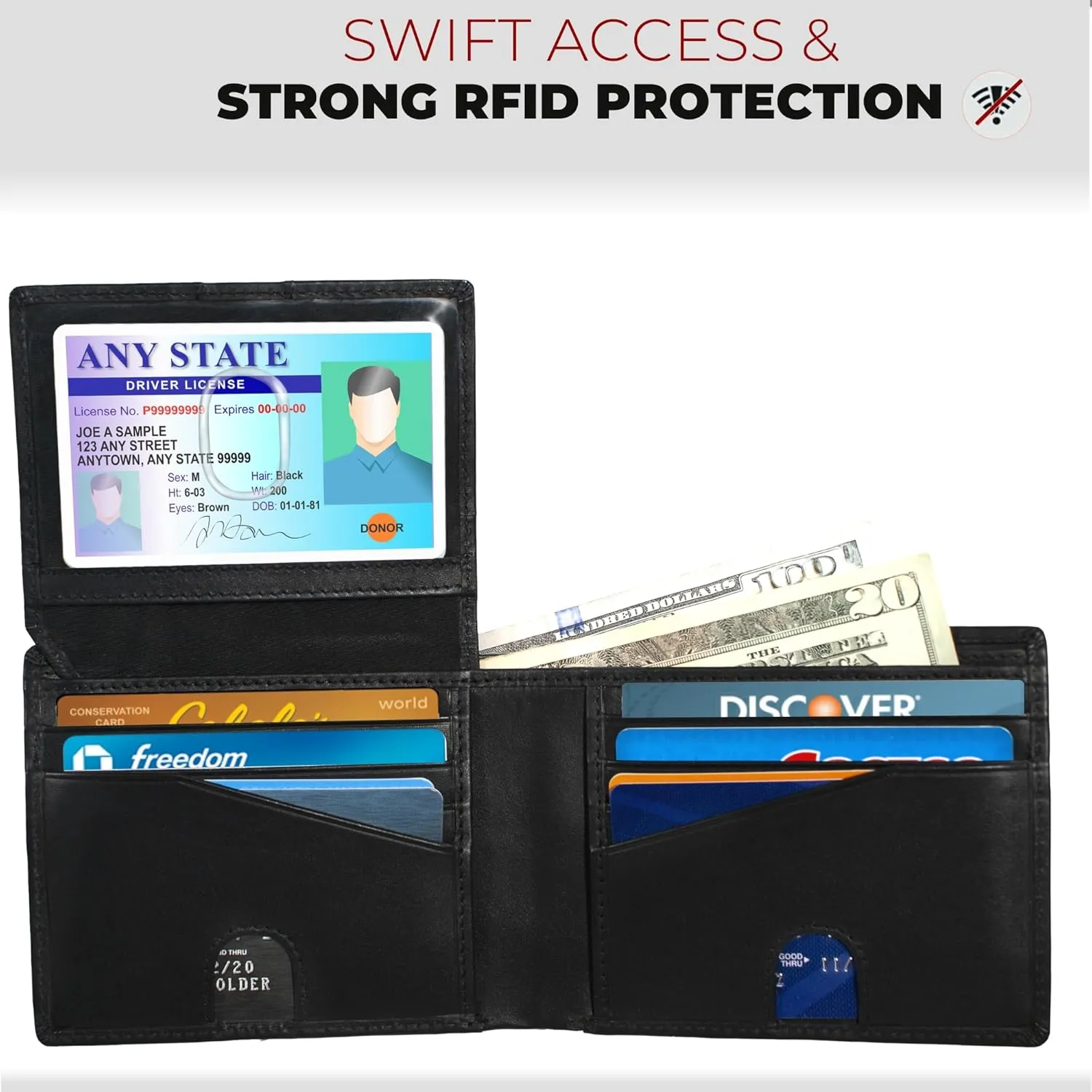 BULL GUARD RFID Blocking Wallet For Men Bifold Soft Black Genuine Nappa Leather