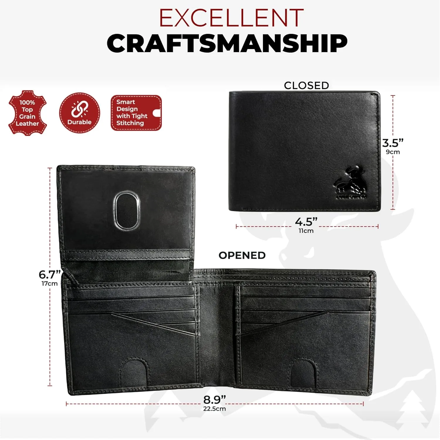 BULL GUARD RFID Blocking Wallet For Men Bifold Soft Black Genuine Nappa Leather