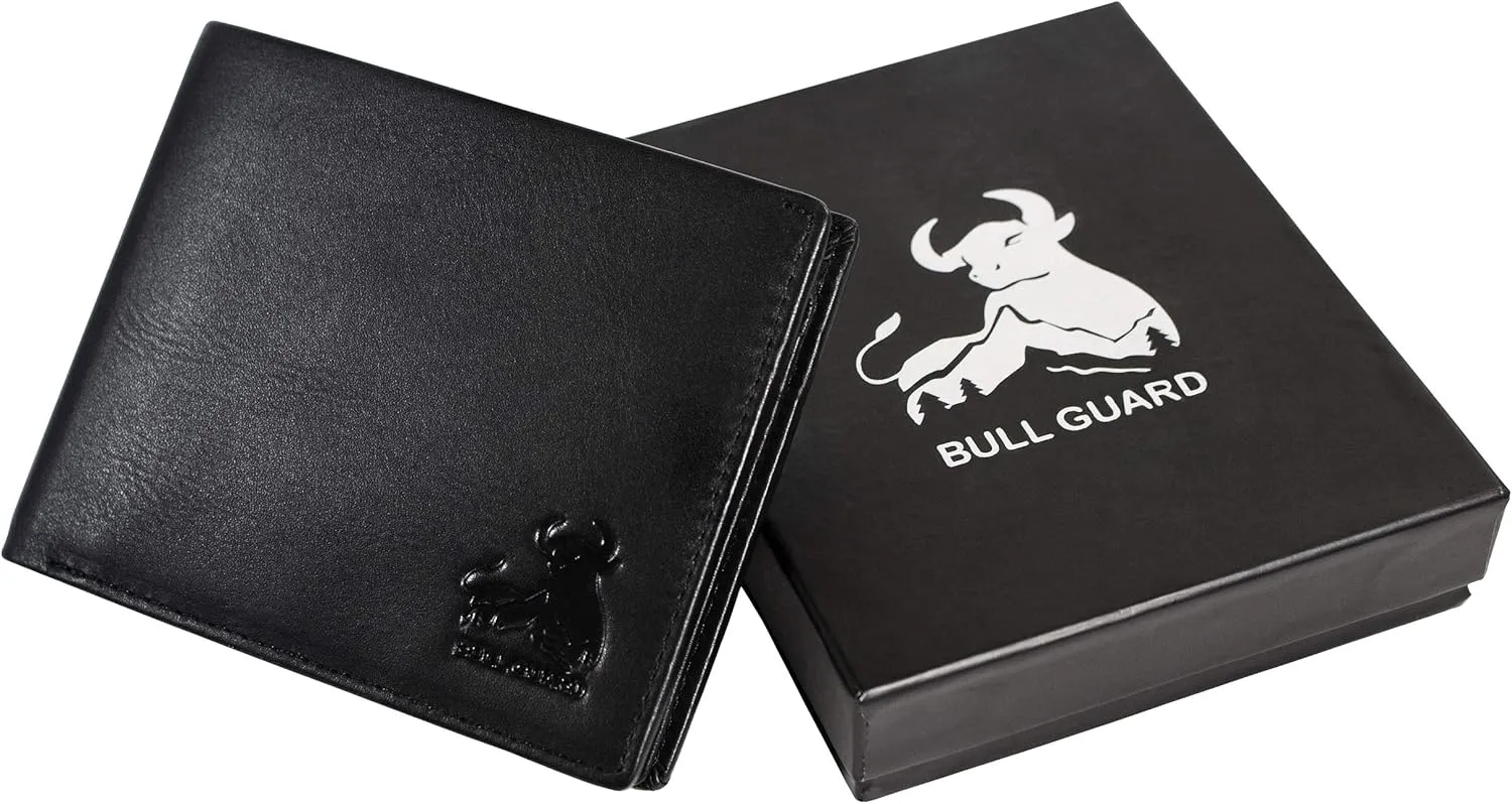 BULL GUARD RFID Blocking Wallet For Men Bifold Soft Black Genuine Nappa Leather