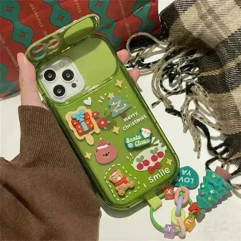 Christmas -Themed Silicone iphone Protective case with pendant girls