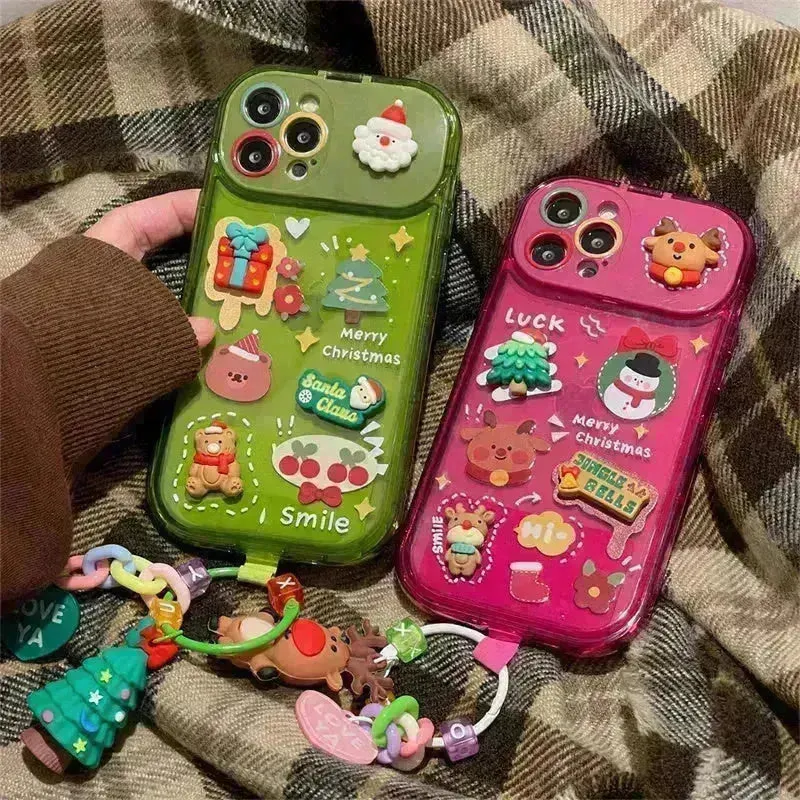 Christmas -Themed Silicone iphone Protective case with pendant girls