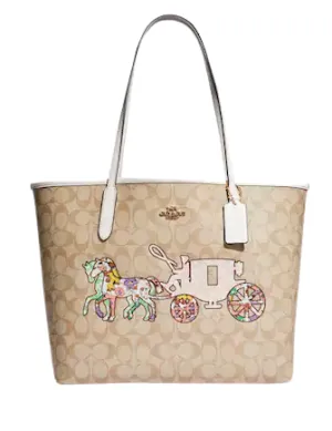 Coach City Tote In Signature Canvas With Horse And Carriage Patchwork Graphic