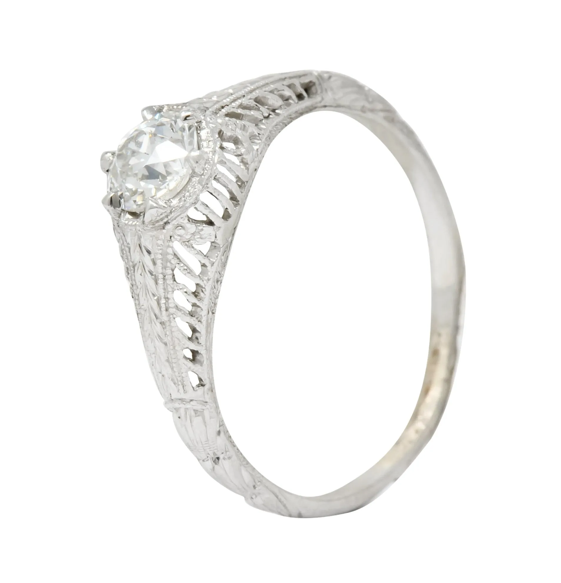 Edwardian 0.50 CTW Diamond Platinum Engagement Ring Circa 1915