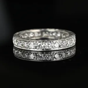 Exquisite Full Eternity Platinum Diamond Wedding Ring Band, 1  CTW