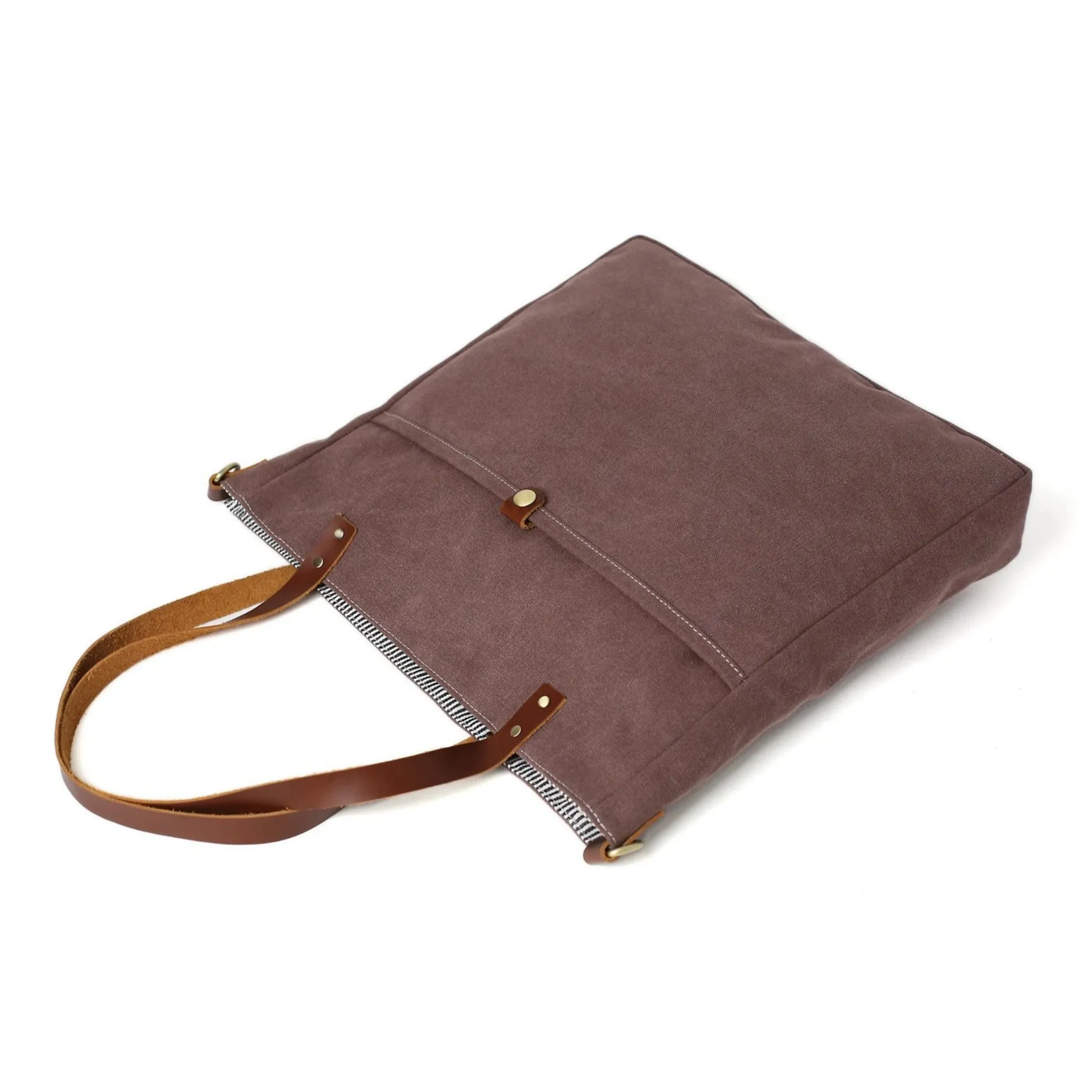 Handmade Canvas Leather Tote Messenger Handbag | Coffee