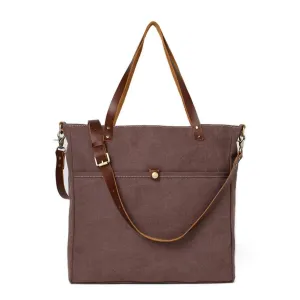 Handmade Canvas Leather Tote Messenger Handbag | Coffee