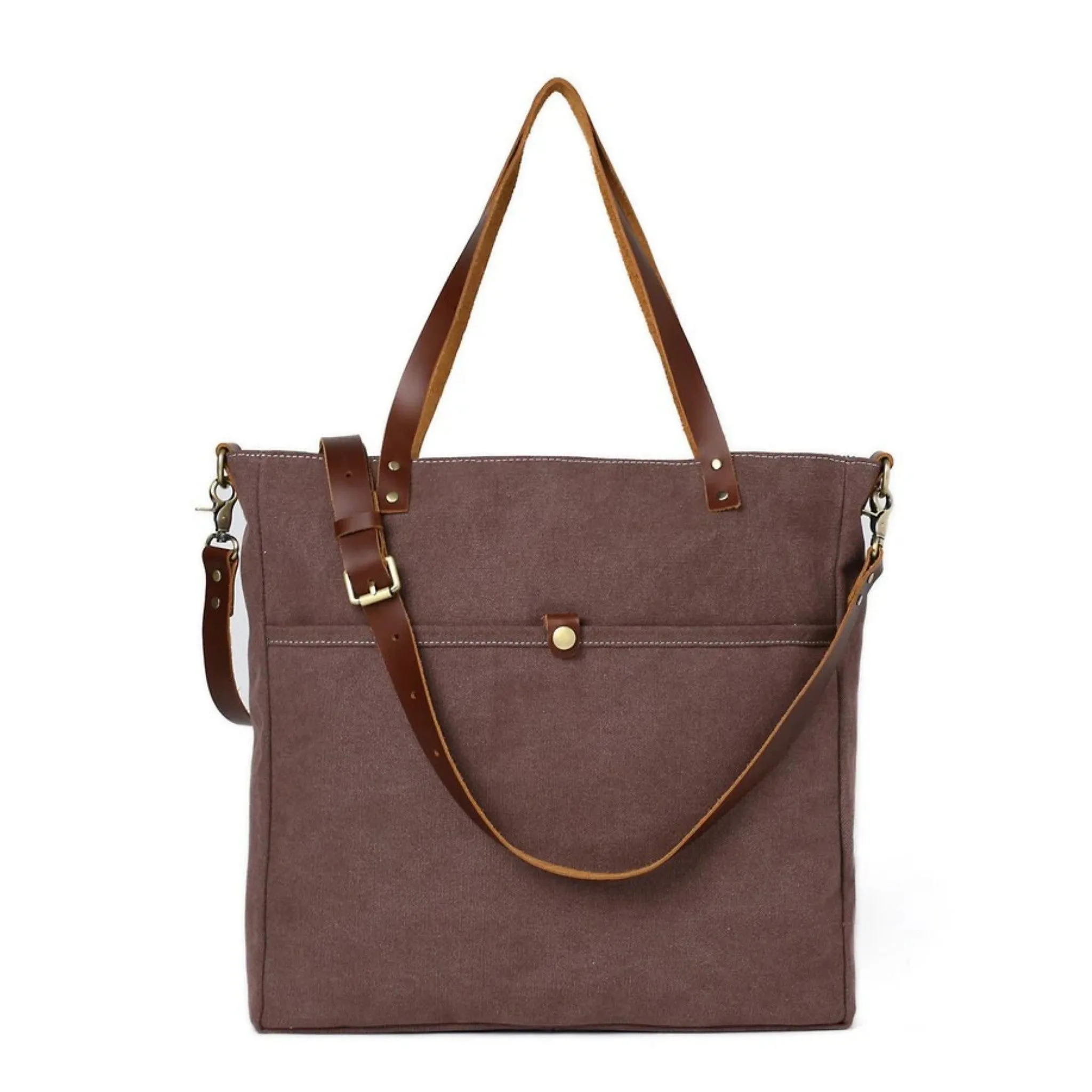 Handmade Canvas Leather Tote Messenger Handbag | Coffee