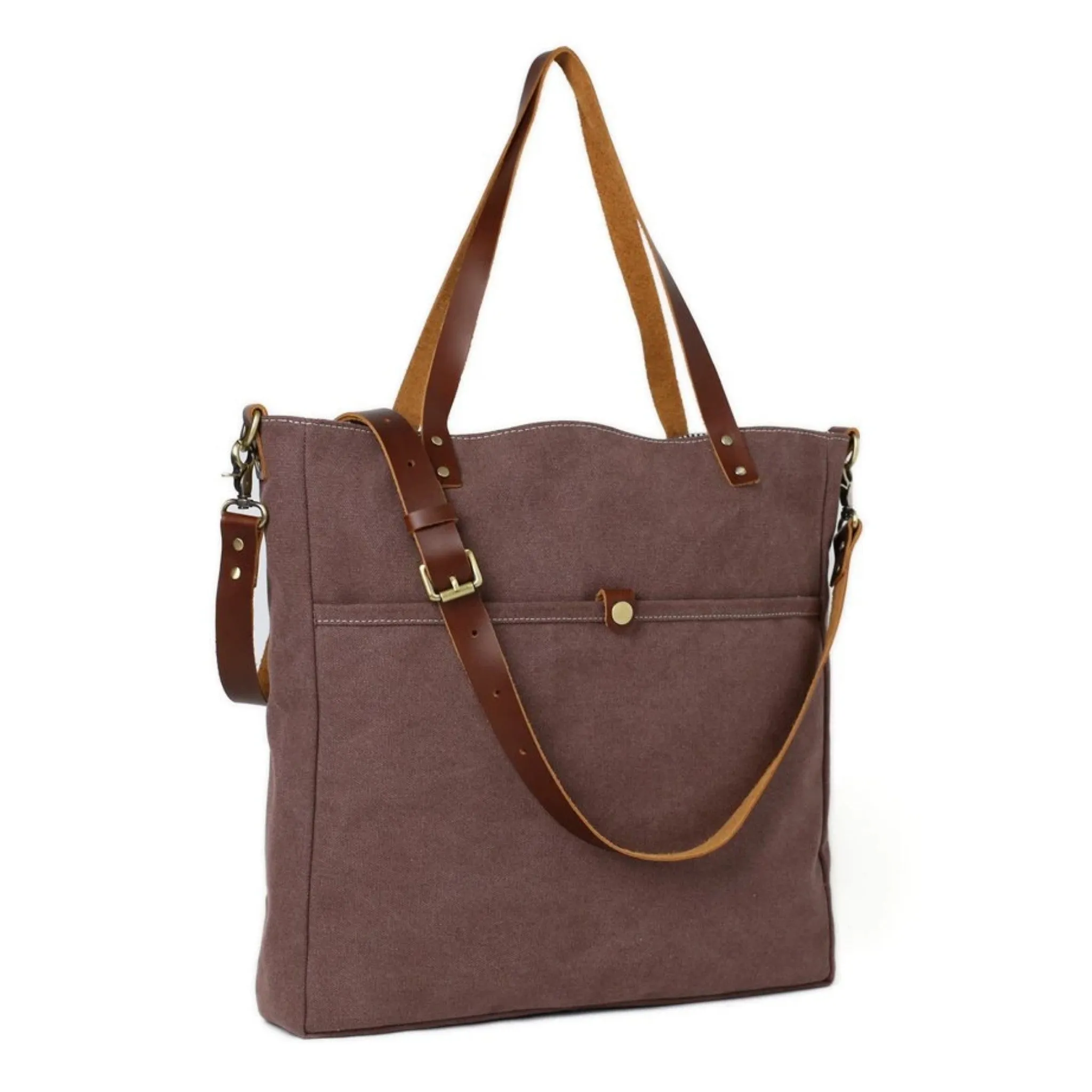Handmade Canvas Leather Tote Messenger Handbag | Coffee
