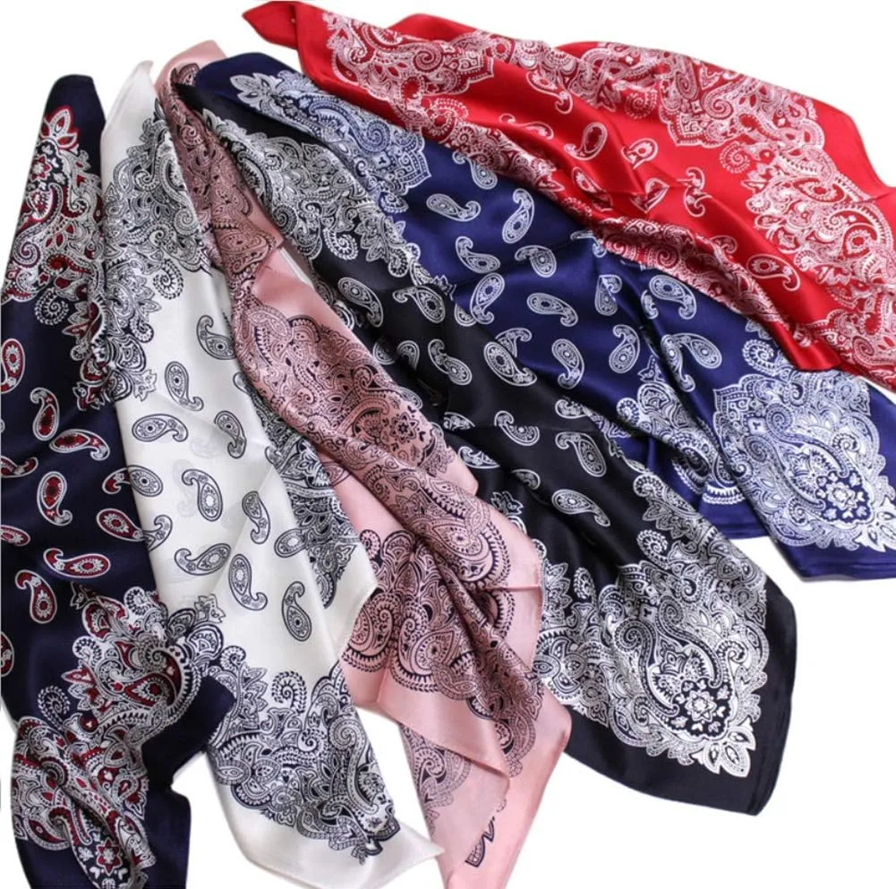 JERLA Women's Men's Small Square satin 100% Real Mulberry Silk Scarfs paisley Hair head face scarf 21" x 21"