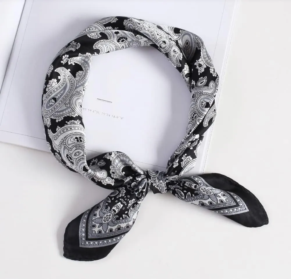 JERLA Women's Men's Small Square satin 100% Real Mulberry Silk Scarfs paisley Hair head face scarf 21" x 21"