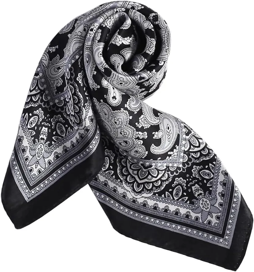JERLA Women's Men's Small Square satin 100% Real Mulberry Silk Scarfs paisley Hair head face scarf 21" x 21"