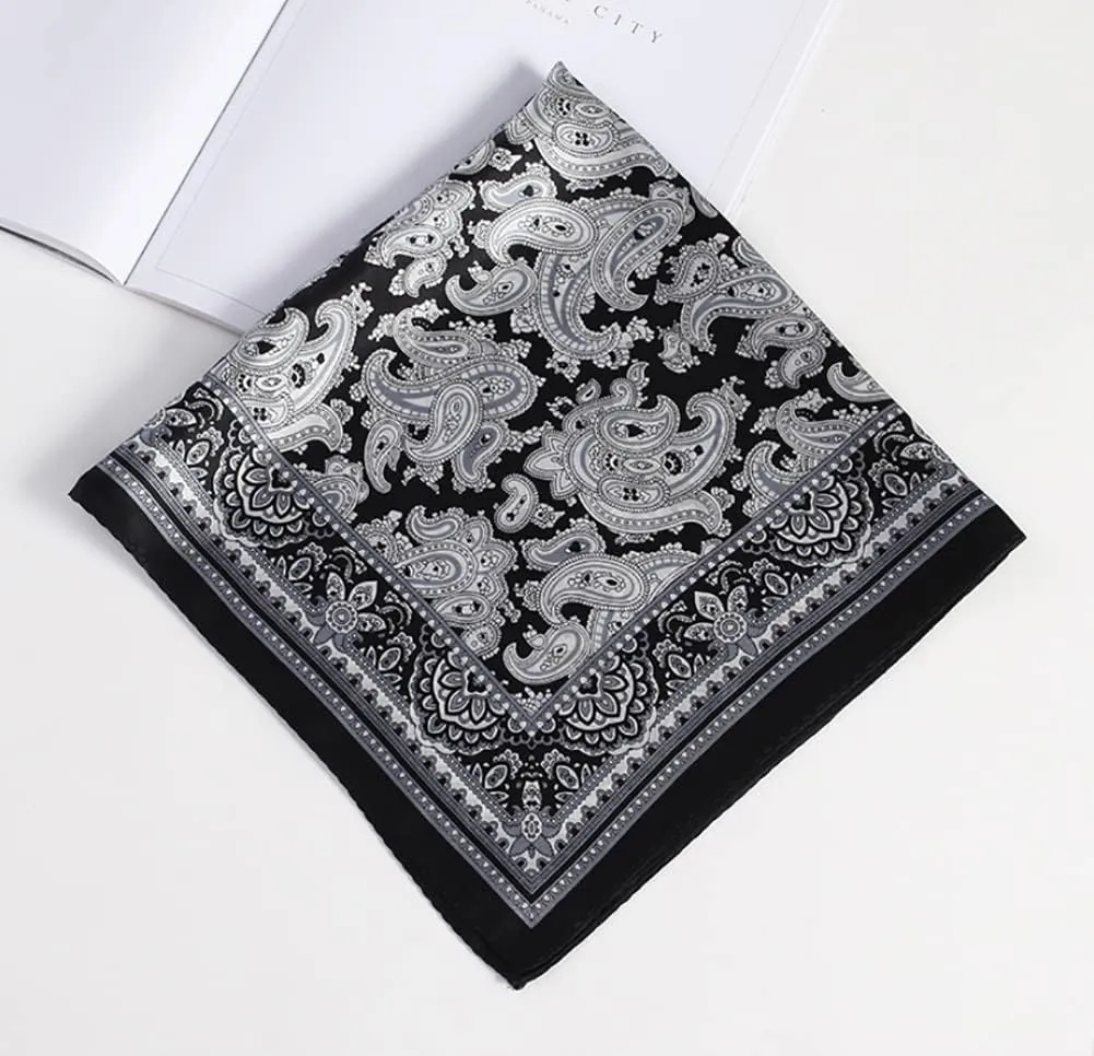 JERLA Women's Men's Small Square satin 100% Real Mulberry Silk Scarfs paisley Hair head face scarf 21" x 21"