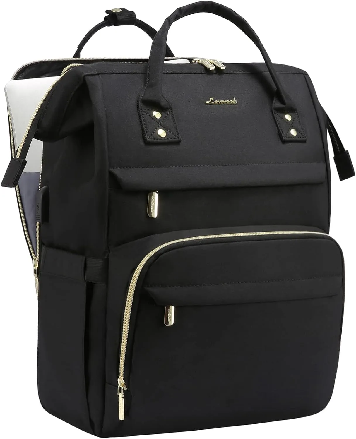LOVEVOOK Laptop Backpack for Women, Travel with Compartment, Water Resistant Teacher Nurse Backpack, Anti-theft Back Pack Charger Work Doctor, 15.6-Inch, Black