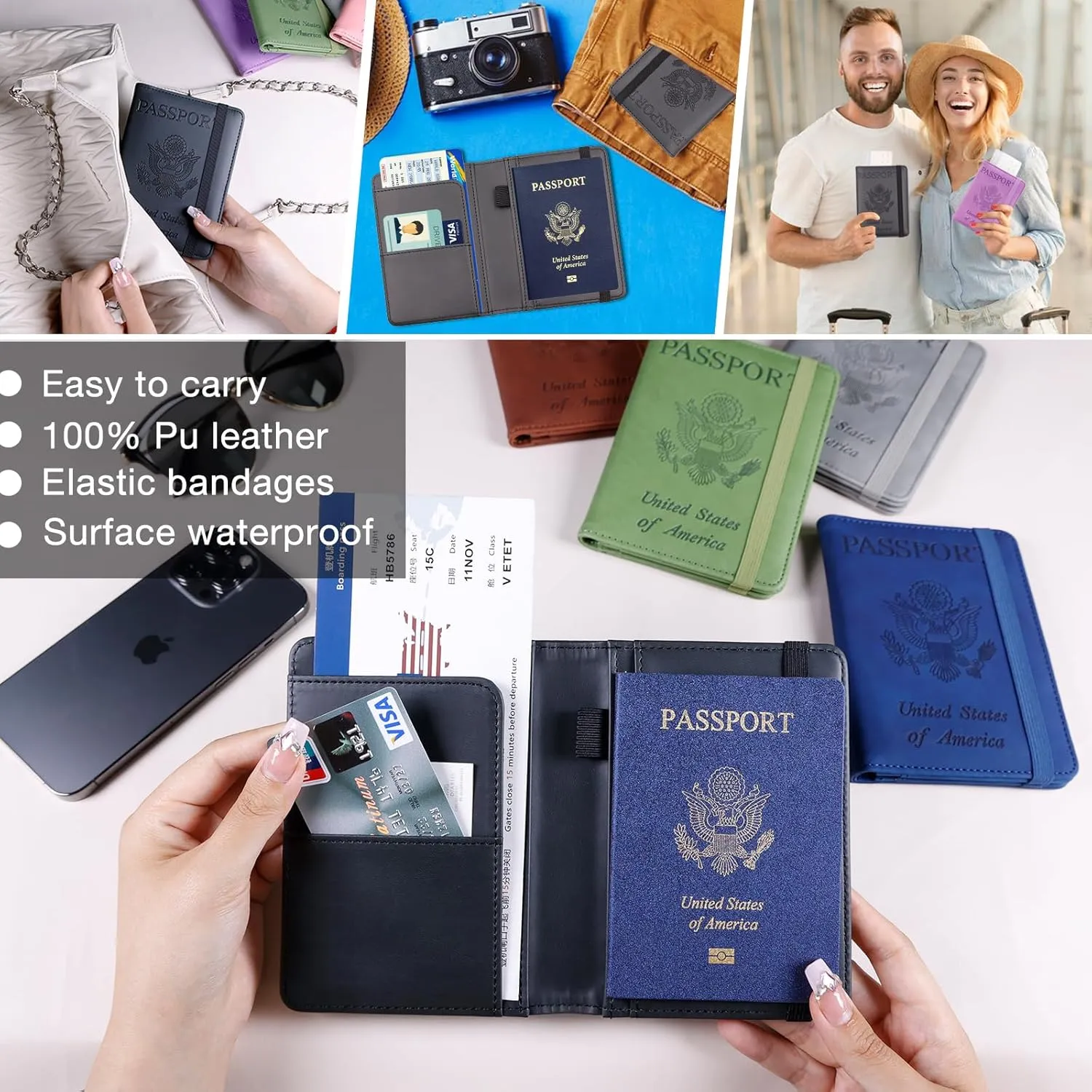Melsbrinna Premium Leather Passport Holder Covers Case, Waterproof Rfid Blocking Travel Wallet Passport Holder with Pen Holder, Cute Passport Book for Women/Men