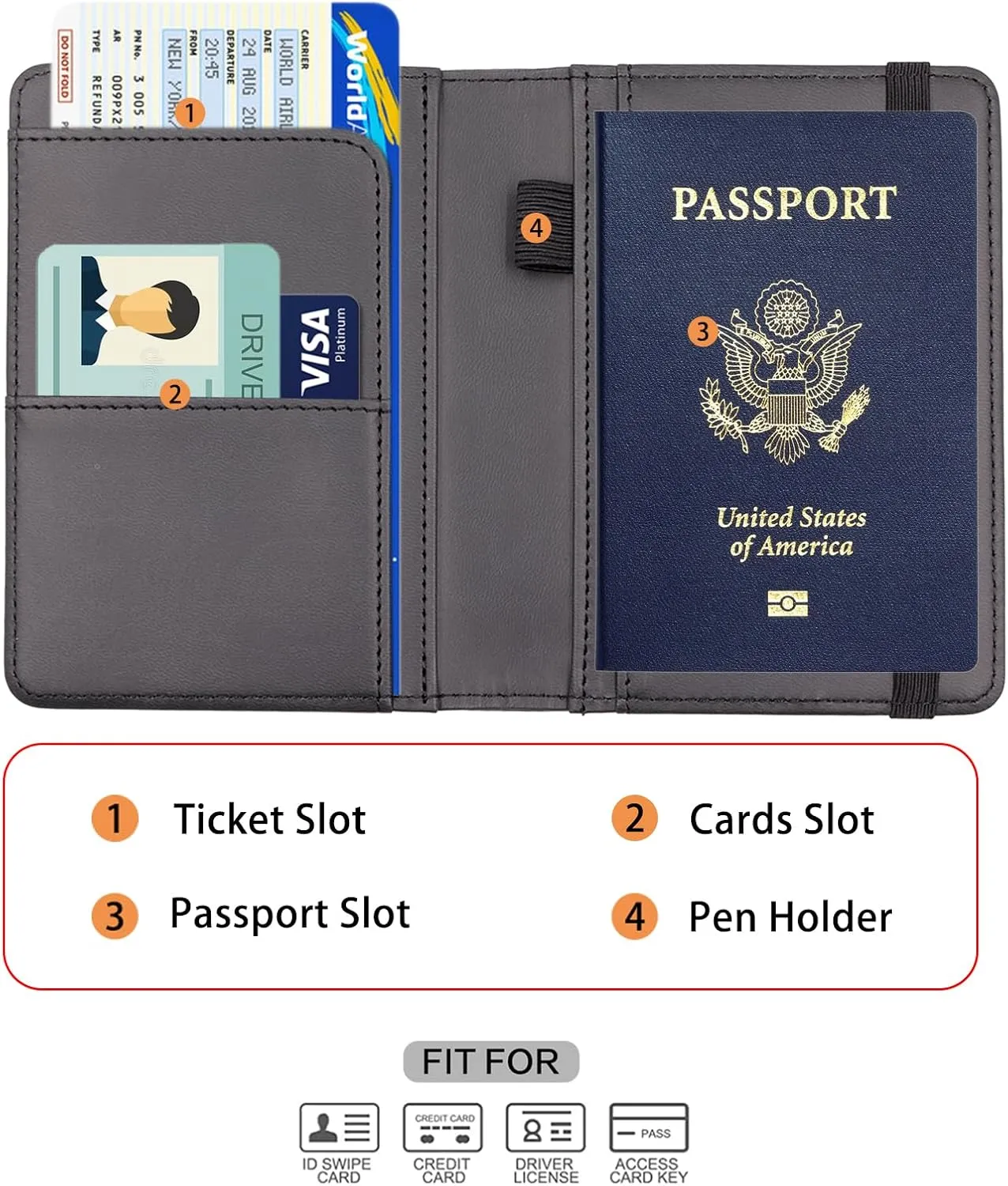 Melsbrinna Premium Leather Passport Holder Covers Case, Waterproof Rfid Blocking Travel Wallet Passport Holder with Pen Holder, Cute Passport Book for Women/Men