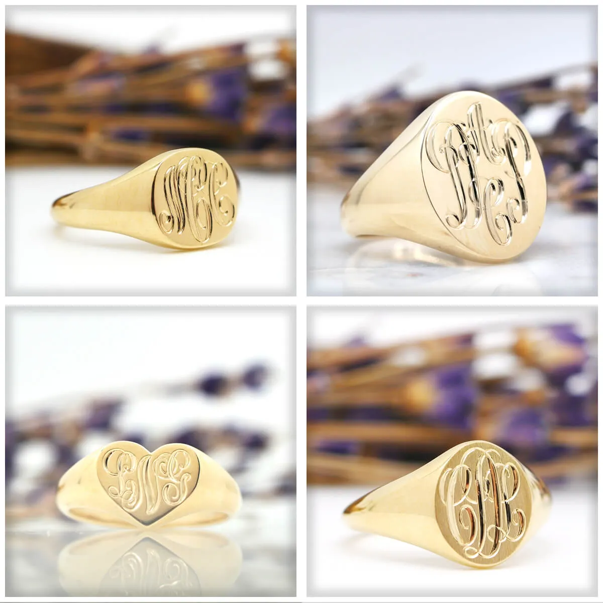 Men's Oval Signet Ring - Large - Hand Engraved Script Monogram