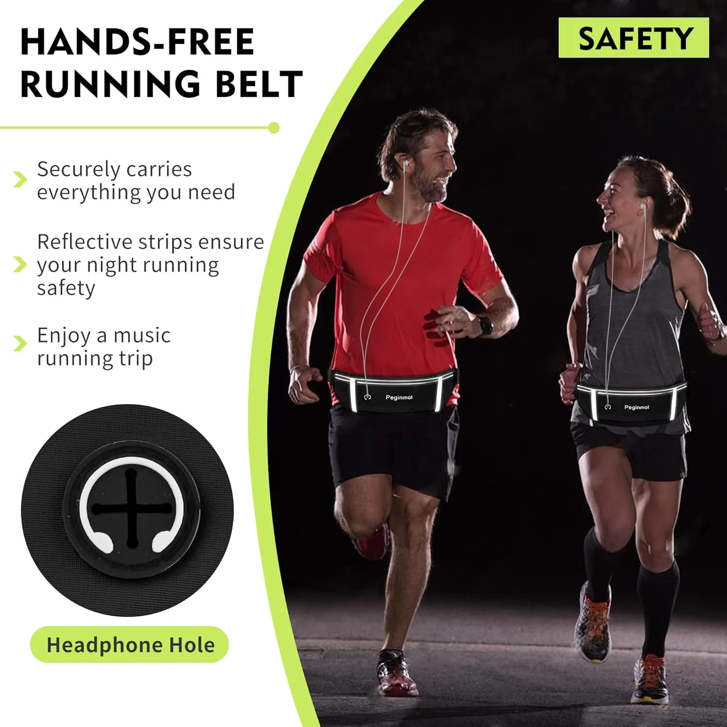 Slim Running Belt Fanny Pack, Waist Pack Bag for Women Men, Running Pouch for Phone Waterproof Reflective with 3 Pouches, Running Phone Holder for Sports, Traveling (Black)