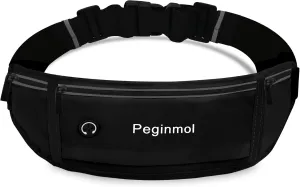 Slim Running Belt Fanny Pack, Waist Pack Bag for Women Men, Running Pouch for Phone Waterproof Reflective with 3 Pouches, Running Phone Holder for Sports, Traveling (Black)