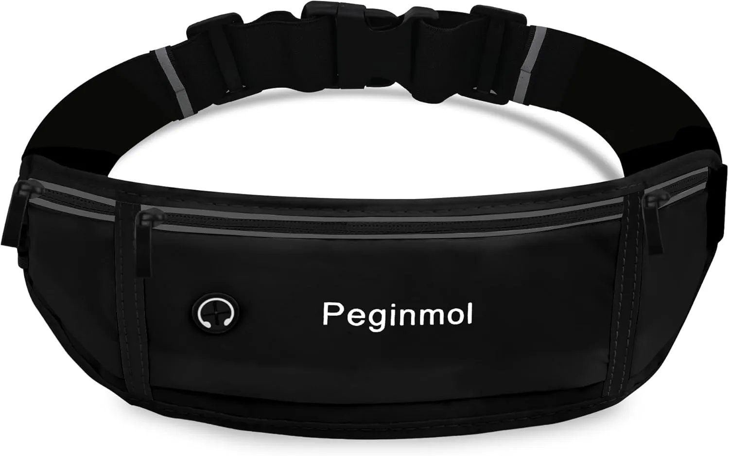 Slim Running Belt Fanny Pack, Waist Pack Bag for Women Men, Running Pouch for Phone Waterproof Reflective with 3 Pouches, Running Phone Holder for Sports, Traveling (Black)