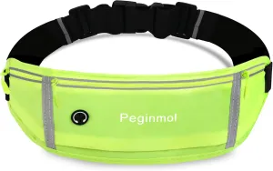 Slim Running Belt Fanny Pack, Waist Pack Bag for Women Men, Running Pouch for Phone Waterproof Reflective with 3 Pouches, Running Phone Holder for Sports, Traveling (Green)