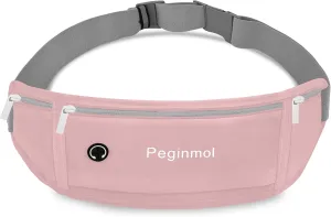 Slim Running Belt Fanny Pack, Waist Pack Bag for Women Men, Running Pouch for Phone Waterproof Reflective with 3 Pouches, Running Phone Holder for Sports, Traveling (Pink)