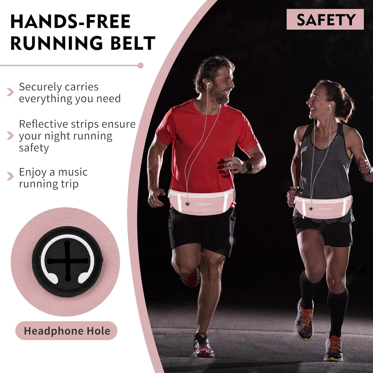 Slim Running Belt Fanny Pack, Waist Pack Bag for Women Men, Running Pouch for Phone Waterproof Reflective with 3 Pouches, Running Phone Holder for Sports, Traveling (Pink)