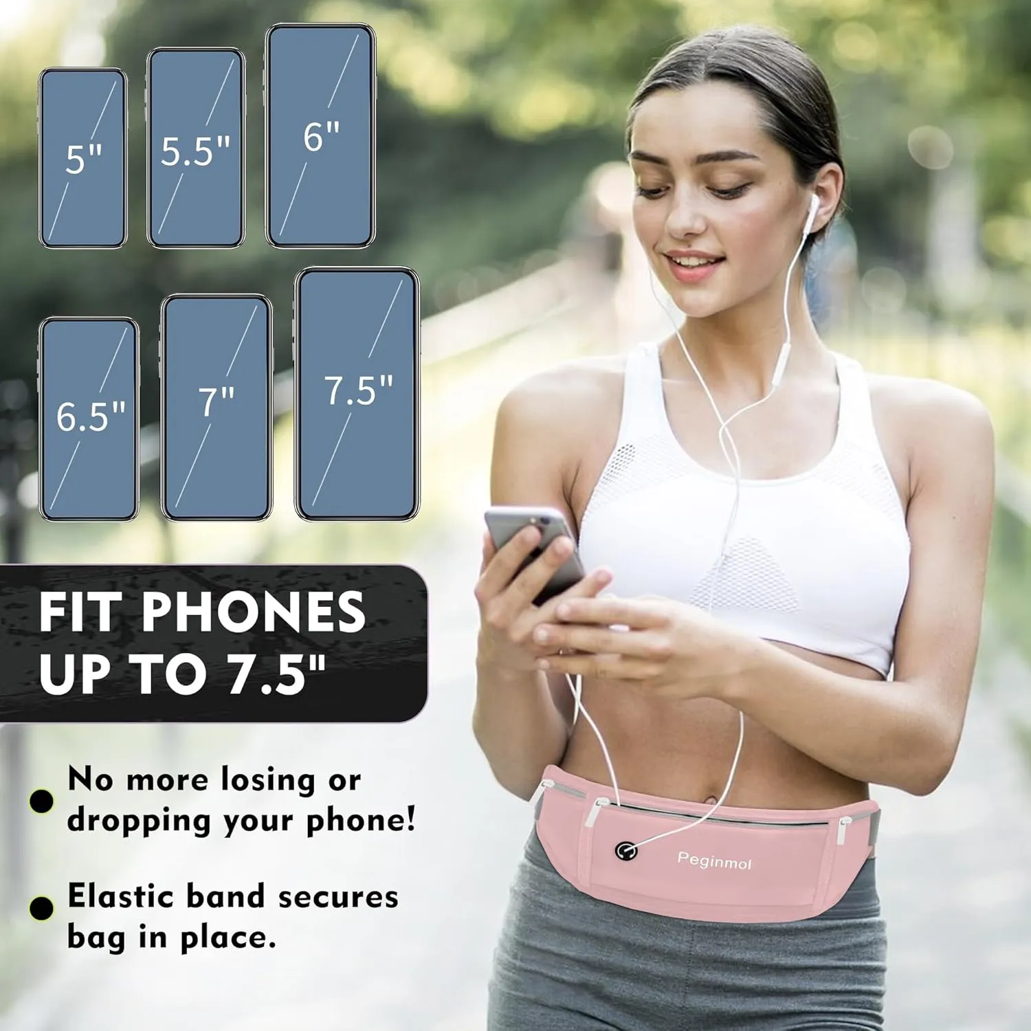 Slim Running Belt Fanny Pack, Waist Pack Bag for Women Men, Running Pouch for Phone Waterproof Reflective with 3 Pouches, Running Phone Holder for Sports, Traveling (Pink)