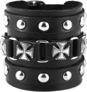 STWTR Men's Wide Cuff Wristband Punk Rock Motorbike Wide Belt Leather Bracelet