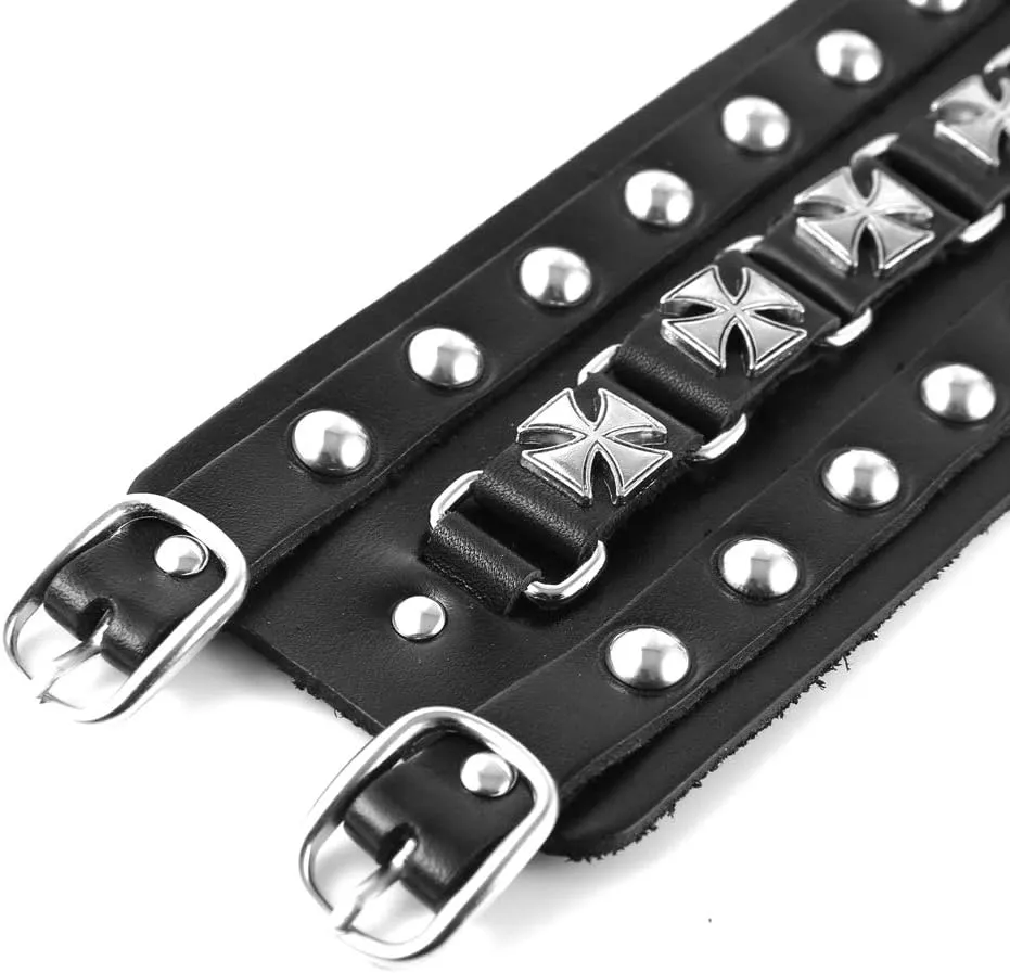 STWTR Men's Wide Cuff Wristband Punk Rock Motorbike Wide Belt Leather Bracelet
