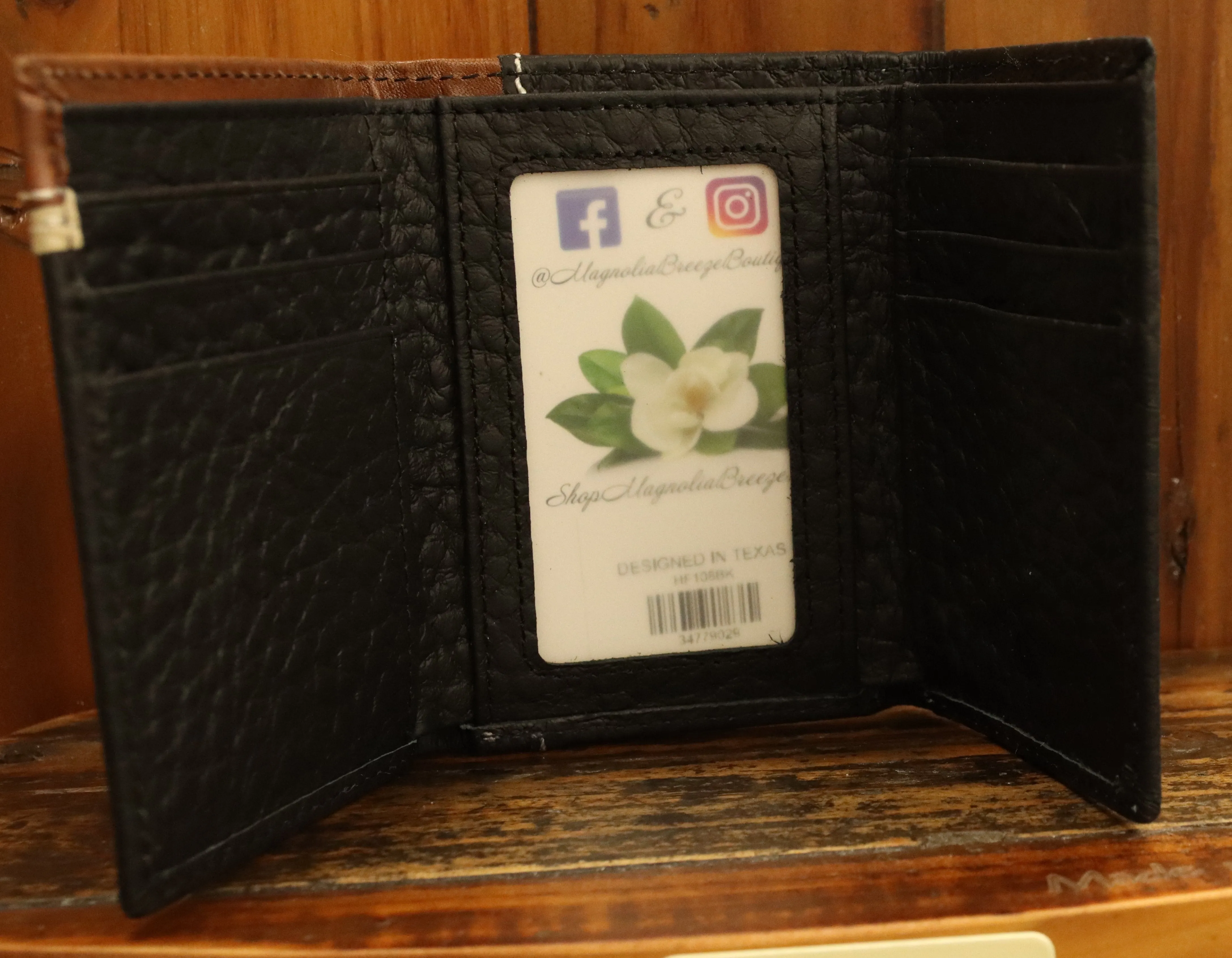 Top Notch Accessories HF108BK Black Pebbled Leather w/Praying Cowboy Concho Tri-Fold Wallet