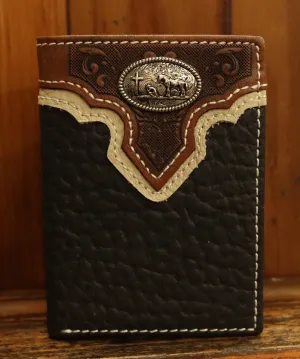 Top Notch Accessories HF108BK Black Pebbled Leather w/Praying Cowboy Concho Tri-Fold Wallet
