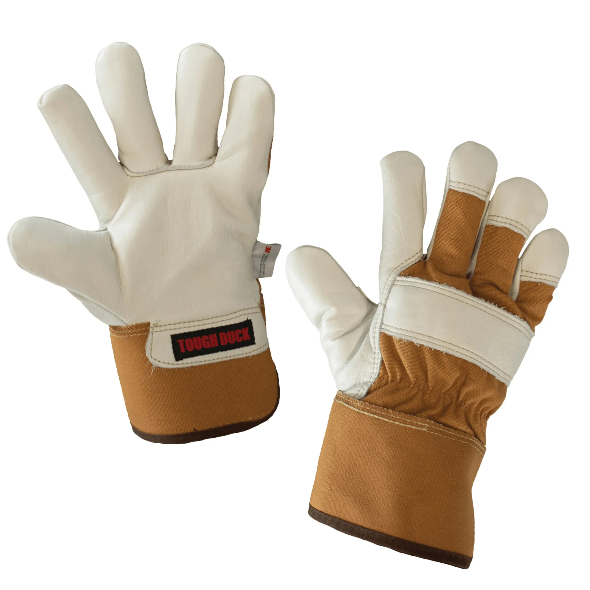Tough Duck Men's Winter Work Gloves - Pile Lined, Premium Cowgrain Leather, Rubberized Safety Cuffs, Durable, Superior Warmth, All-Season Protection | Sizes M-2XL
